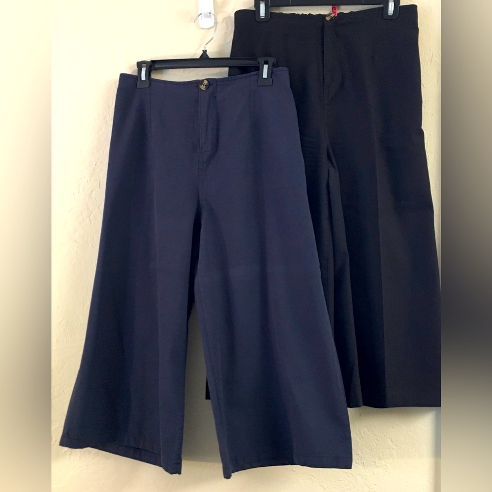 Good Luck Gem Wide Leg Crop Pants Bundle (2) Large Black Blue Casual Stretch